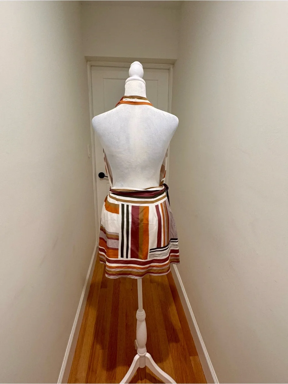 SIR the label Striped Halter Wrap Mini Dress in Rust, Cream & Mauve - Picture 3 of 8